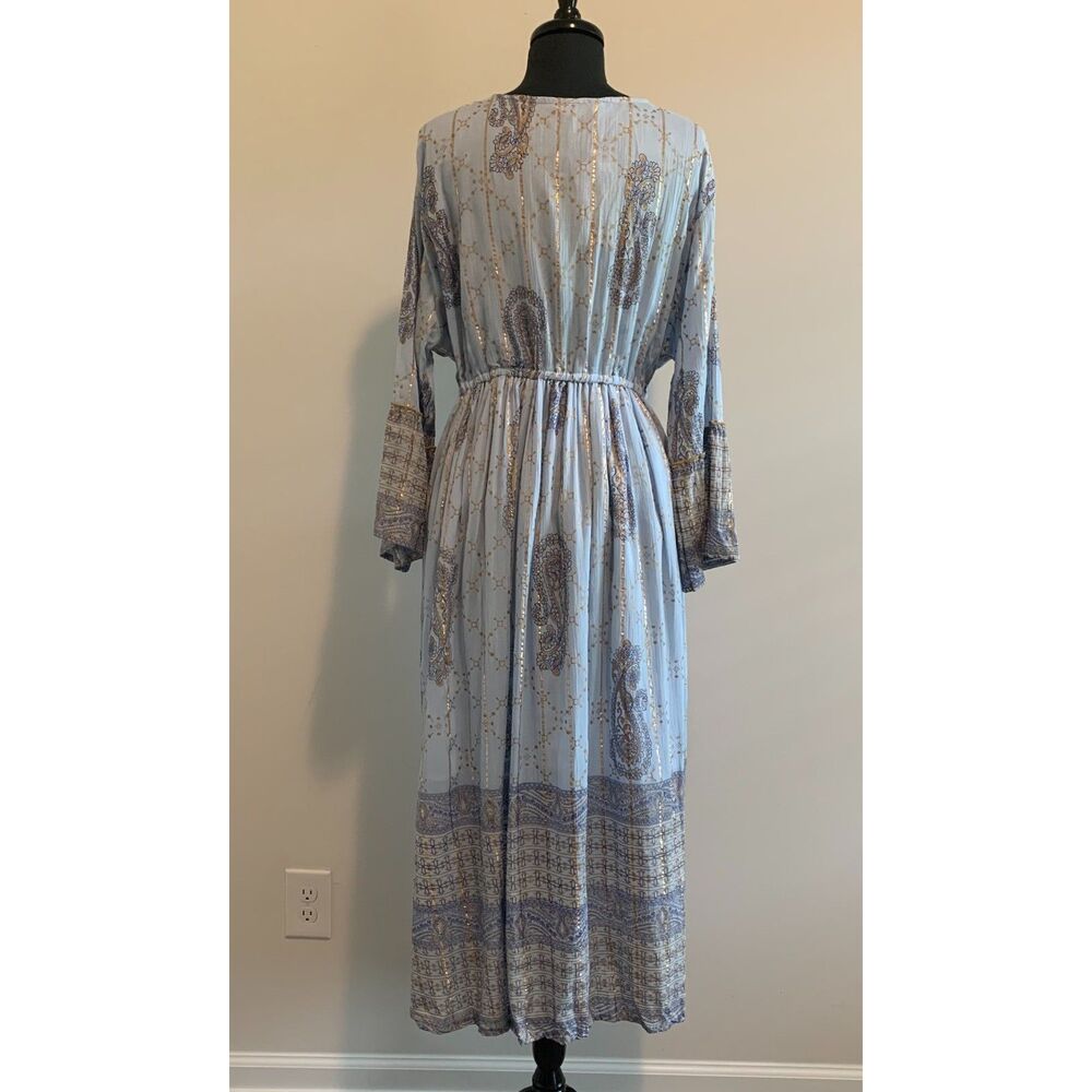 Refined Threads Blue Gold‎ Metallic Thread Boho Cottage Women's Maxi Dress 2X - Picture 2 of 8